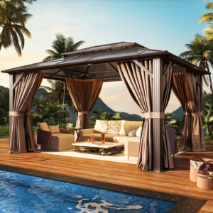 12 Ft. W x 10 Ft. D Outdoor Patio Gazebo with Hardtop Double Roof